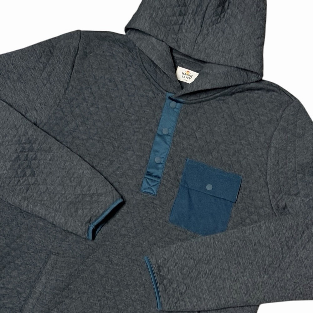Marine Layer Hoodie Mens Large Gray Corbet Quilted Snap Jacket Pullover Outdoor